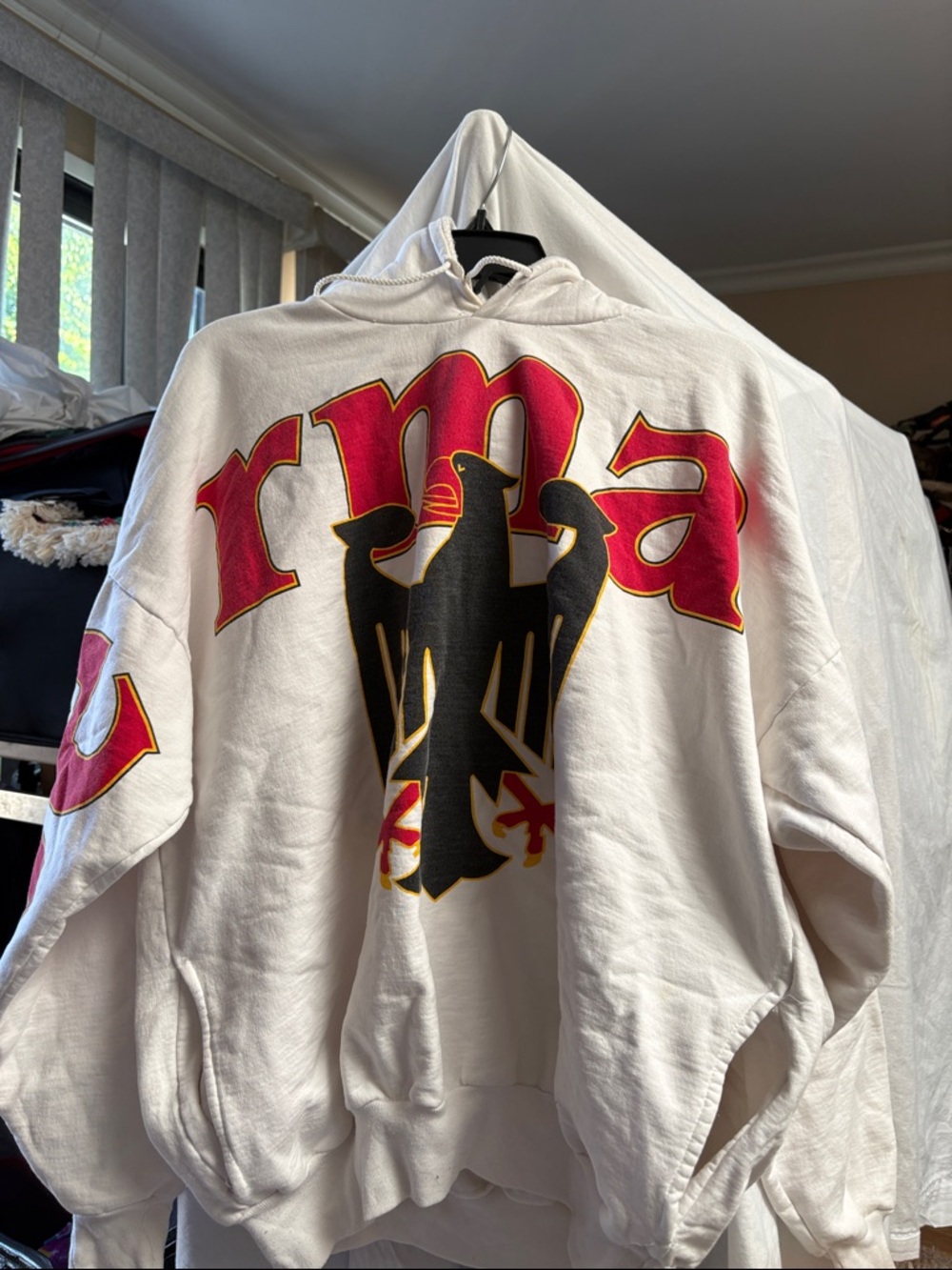 Vintage Germany eagle graphic Hoodie with Bold Red & Black Crest
